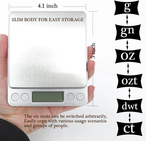 Food Scale, Kitchen Scale, Digital Scale 3000g/0.1g Pocket Jewelry Scale Grams and Ounce Scale for Cooking, Baking, Tare Function, PCS Function, L...