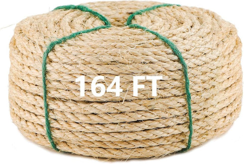 MEEXPAWS Natural Strong Sisal Rope Replacement for Cat Scratching Posts for Winding Easy & Tight |4mm Diameter | Brown | 164FT...