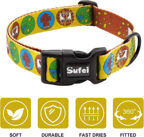 SUFEI Nylon Dog Collar - Adjustable Classic Pet Collars with Quick-Release Buckle and D-Ring, Multicolor Cute Patterns Soft Dog Collar for Small M...