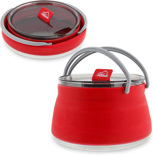 Collapsible Travel Kettle Pot with Lid - 1L Red Portable Water Boiler Tea Maker for Camping Gas Stove...