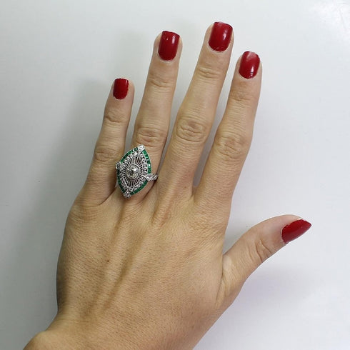 Vsoruln Evil Eye Rings 925 Sterling Silver Emerald Ring Cocktail Rings Anillos Para Mujer Oval Cut Green Gem Cubic Zirconia Promise Ring CZ Eterni...