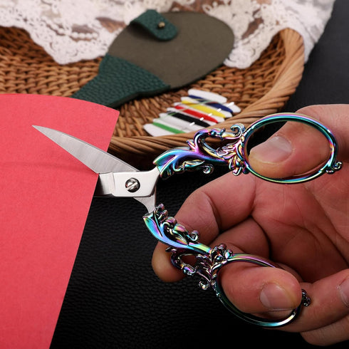 Crafting Scissors, 5.3in Sharp Multipurpose Fabric Scissors with Sheath, Arts Sewing Quilting Office Home School Paper Cutting Shears, Rainbow Lar...