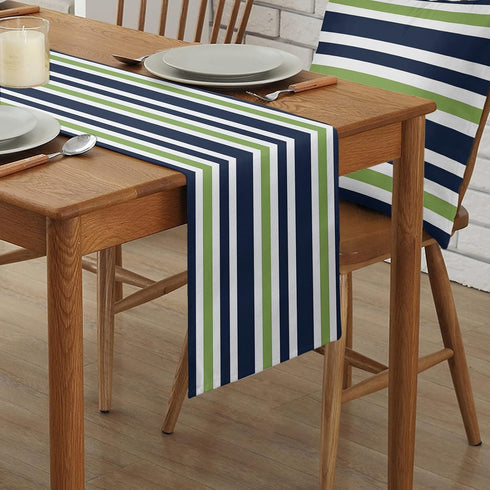 T&H XHome Durable Fabric Table Runner,Simple Navy Blue, Lime Green and White Stripe Washable Linen Table Runners for Home/Kitchen/Dining Table/Ind...