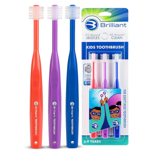 Brilliant Oral Care Kids Toothbrush with Soft Bristles and Round Head, for a Child Approved, Easy to Use All-Around Clean Mouth, Ages 5-9 Years, R...