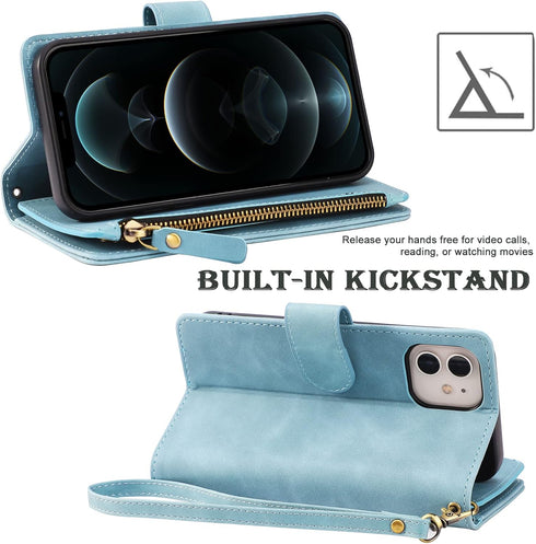 RANYOK Wallet Case Compatible with iPhone 11 (6.1 inch), Premium PU Leather Zipper Folio Wallet RFID Blocking with Wrist Strap Magnetic Closure Bu...