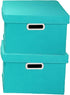 Household Essentials Fabric Storage Boxes with Lids and Handles, Aqua...