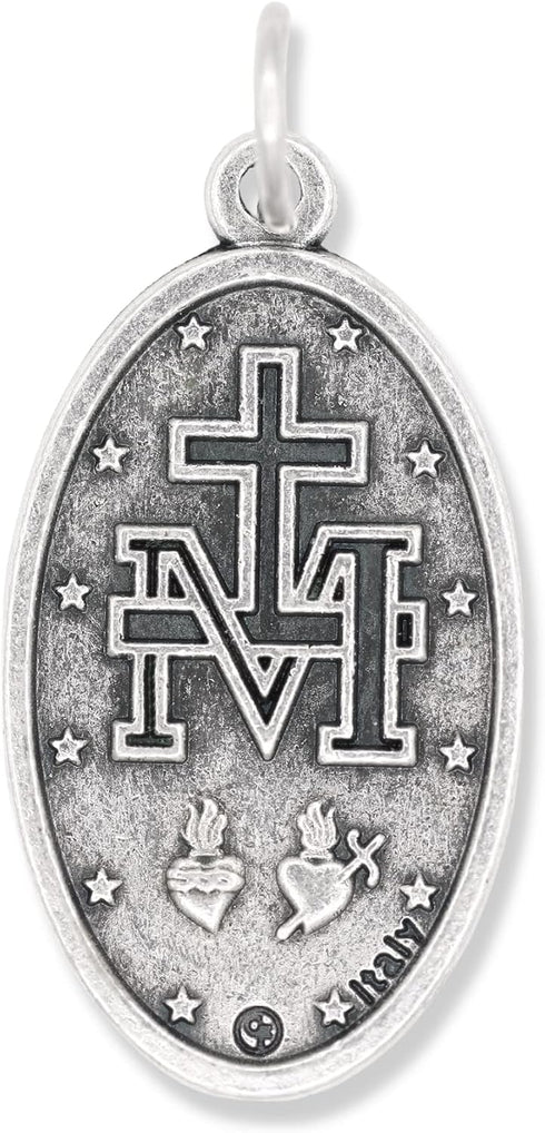 Pack of 5 - Large Oval Miraculous Medals in English (1.125", Silver Oxidized) - Made in Italy, Catholic Mary Pendant for Necklace...