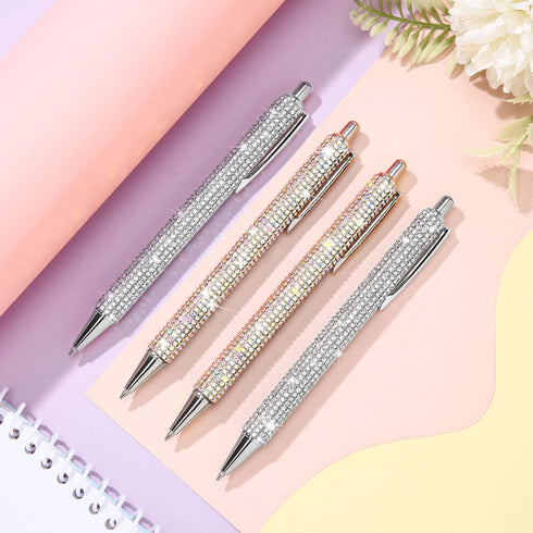 4 Pcs Bling Pen Rhinestone Pen Diamond Pens Metal Ballpoint Pens Bedazzled Pen 4 Pcs 1.0mm Pen Refills for Women Office Birthday Kids Students Gif...