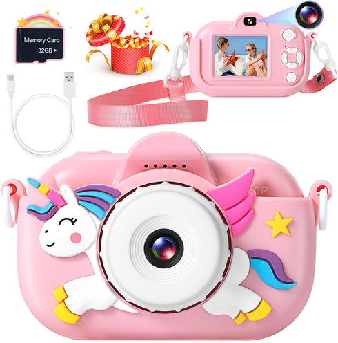 Kids Camera for Toddler Girls Boys Aged 3-9, YEEHAO 32MP Kids Toys Digital Camera 3 4 5 6 7 8 9 Year Old Girls, Children Birthday Gift for Kids, P...