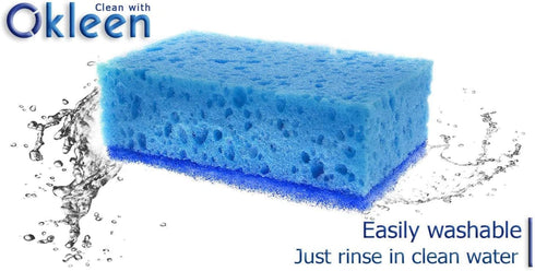 Blue Multi Use Scrub Sponge. Made in Europe. 18 Pack, 4.3x2.8x1.4 inches. Heavy Duty and Non Scratch Fiber. Odorless, Durable. Delicate Scouring S...