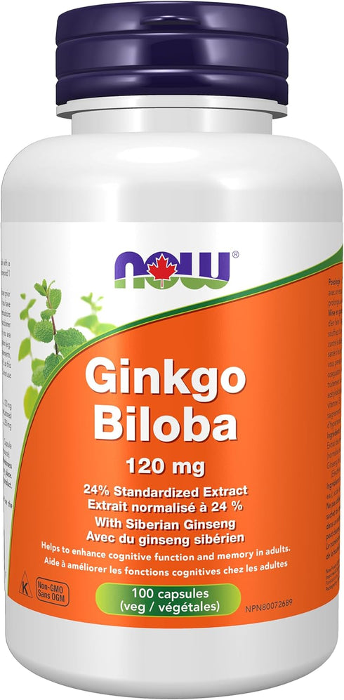NOW Supplements, Ginkgo Biloba 120 mg, Double Strength, Non-GMO Project Verified, 100 Veg Capsules...