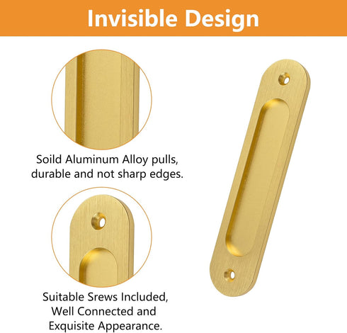 Oval Recessed Sliding Door Pulls, 4PCS Sliding Barn Door Finger Pull Matte Gold Aluminum Alloy Sliding Door Handles with Screws for Sliding Doors ...
