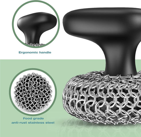 Cast Iron Scrubber | Dish Scrub Brush | 316 Cast Iron Cleaner Chainmail Scrubber for Cast Iron Pan Skillet Cleaner - Dish Scouring Pad Dishwasher ...