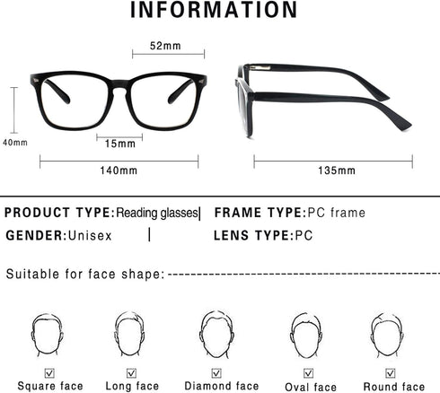 2-Pack Progressive Multifocal Anti Blue Light Reading Glasses for Women and Men Fashion Eyeglasses Frame (2Black, 0.00)...