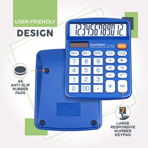CATIGA Desktop Calculator 12 Digit with Large LCD Display and Sensitive Button, Solar and Battery Dual Power, Standard Function for Office, Home, ...