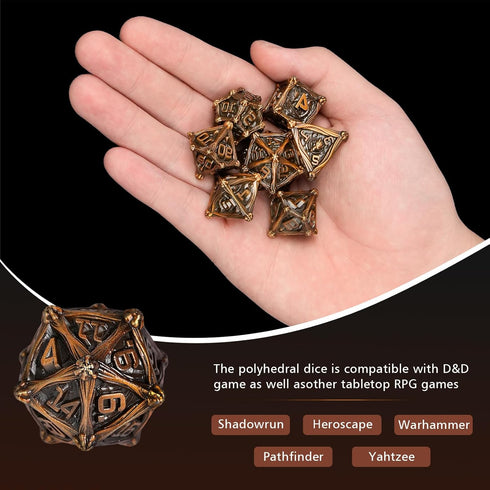 Metal DND Dice Set, Dragon Rider DND Dice 7-Pieces Metal Polyhedral Dice Set with Gift Box for Dungeons and Dragons Role Playing Games?Ancient Gol...