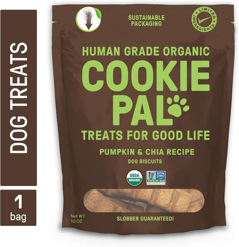 CookiePal Human Grade Dog Treats, Pumpkin and Chia Seed Recipe, Organic Non-GMO and Simple Ingredients, 10 Oz Bag...