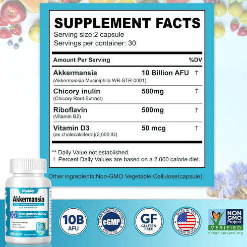 Akkermansia Probiotic, GLP-1 Probiotics for Women & Men - 10 Billion AFUs + Organic Prebiotics, Digestive, Gut, Immune & Overall Health, Enhances ...
