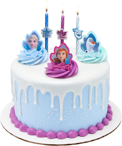 Disney Frozen II Birthday Cake Candles | 6 Birthday Candles for Cake Decorations, White, Blue, Pink Stripe Candles Featuring Anna, Elsa, & Olaf fo...