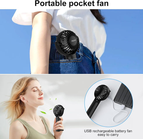 2 IN 1 Mini Portable Handheld Fan with Keychain Stand, Personal Powerful Cooling Fan, Small Battery Operated Table Fan, Quiet Hand Fan, USB Rechar...