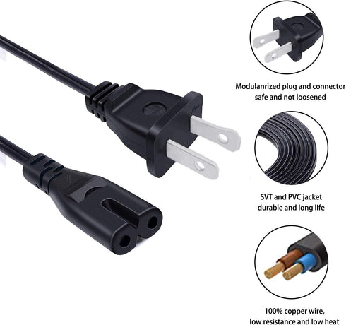 8ft Power Cord for Samsung Soundbar Sound bar Subwoofer Home Audio Theater,Game Day Rechargeable Speaker System Power Cord 2 Prong 18AWG IEC C7 AC...