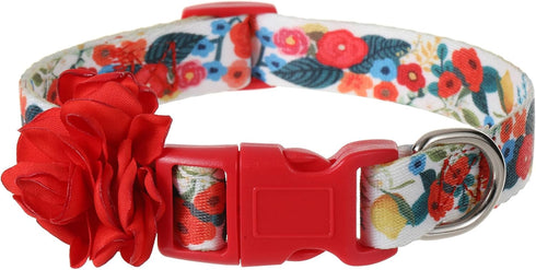 Floral Dog Collar for Large Dogs, Designer Girl Dog Collar with Flower Bow, Quick Release Dog Wedding Collar...