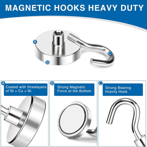 LOVIMAG Magnetic Hooks Havy Duty, 80LBS Strong Magnetic Hooks for Refrigerator, Neodymium Magnet Hooks for Hainging,Magnetic Hanger for Wall, Lock...