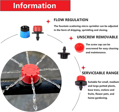 160pcs Two Type 360 Degree Adjustable Irrigation Droppers for 1/4 Inch 4/7mm Tube? Fan Shape and Eight-hole Spray Dripper Micro Drip Sprinklers fo...