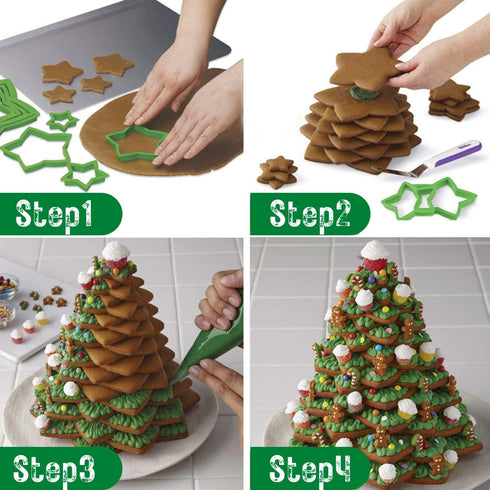 KAISHANE 10pcs 3D Christmas Tree Cookie Cutter Set-Star Cookie Cutters XMAS Decoration fondant donut Cookie cutters kit for Christmas Tree gift co...