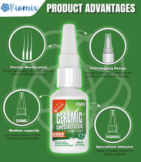 2Pack 20g Ceramic Super Glue for Porcelain and Pottery Repair - Quick-Dry, Heat-Resistant & Waterproof Glue for Porcelain, Pottery & DIY Crafts...