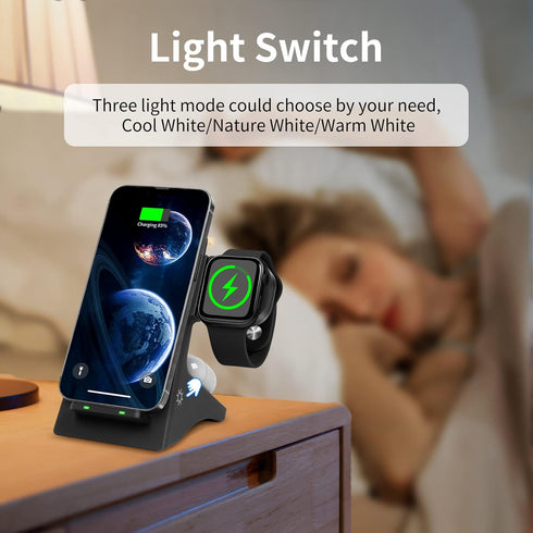 4-in-1 Wireless Charger for Multiple Devices with Night Lamp, Wirelsss Charger Station for iPhone 14/14 Pro/13/13 Pro/12/12Pro Max/11 Series/XS Ma...