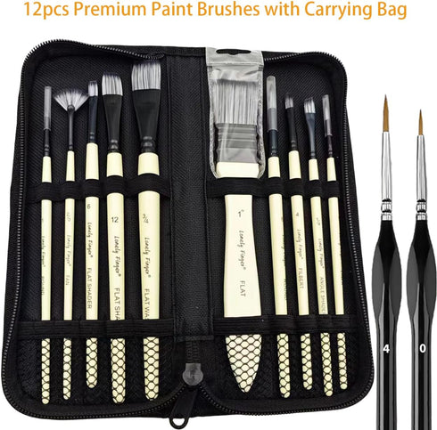 12pcs Artist Paint Brush Set with Carrying Case Premium Nylon Hair Brushes for Watercolor, Acrylic, Oil and Gouache Painting...