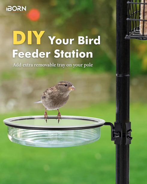 iBorn Bird Feeders Station Water Tray and Ring for 1” Pole Stand Station Outdoor Accessory for Humming Bird Feeders for Outside,5SECOND to Install...