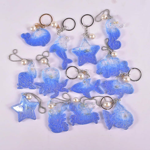 Ocean Series Keychain Resin Silicone Molds Whale Dolphin Seahorse Starfish Shark Crab Casting Molds Jewelry Making Tools for DIY Craft Keychain Ne...