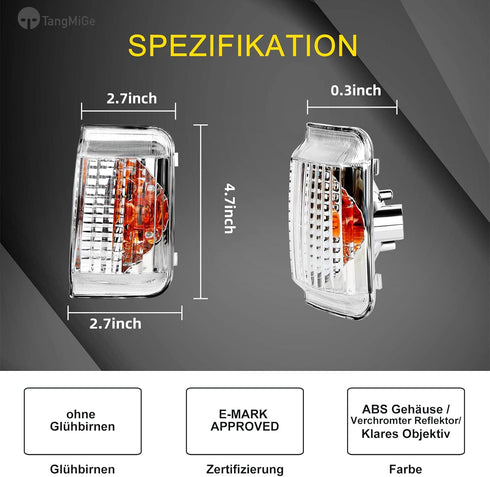 TangMiGe 1PCS Right side Blinker Turn Signal Light for Ram ProMaster 1500 2500 3500 2014-2021, 6325H4 / 71748255, Side Marker Mirror Indicator, Or...