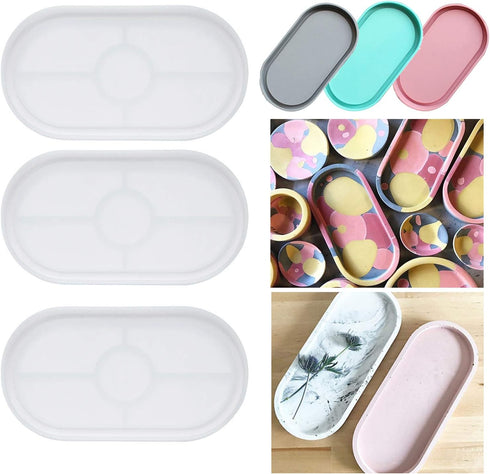 3 Pack Tray Silicone Resin Mold, Oval Coaster Epoxy Resin Casting Mould DIY Jewelry Tray Dishes for Craft Jewelry Storage Office Home Decoration...
