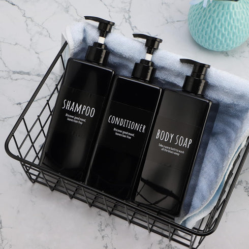 Segbeauty Shampoo and Conditioner Dispenser Refillable, 3pcs 16.9oz Shower Bottles Soap Dispenser with Labels, 500ml Empty Plastic Square Pump Bot...