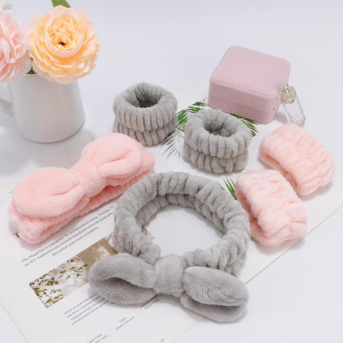 6 Pack Spa Headband and Wrist Washband Set Spa Headband for Washing Face Facial Headband Makeup Headband Face Washing Wristbands Skincare Headband...