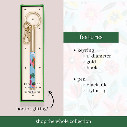 Kate Spade New York Colorful Metal Ink Pen Key Fob, Black Ink Ballpoint Keychain Pen, Safari Floral...