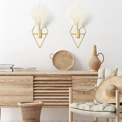 Peryiter 2 Pcs Small Boho Wall Decor Hanging Planters with Artificial Pampas Wall Mounted Metal Wall Decor Modern Home Decor Display Wall Art Bedr...