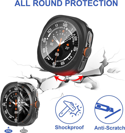 8+4 Pack Case for Samsung Galaxy Watch 7 Ultra 47mm with Tempered Glass Screen Protector, Waterproof Anti-Fog Screen Protector Shockproof Hard PC ...