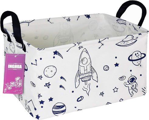 Rectangular Storage Basket Fabric Organizer Bin for Toys,Books,Clothes,Gifts,Pets-Perfect for Home,Office,Nursery,Dorm,Shelf(Rec Spaceships)...