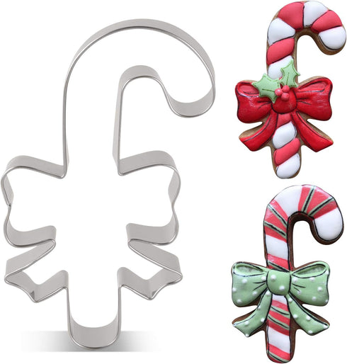 LILIAO Christmas Candy Cane with Bow/Ribbon Cookie Cutter - 2.8 x 4.3 inches - Stainless Steel...