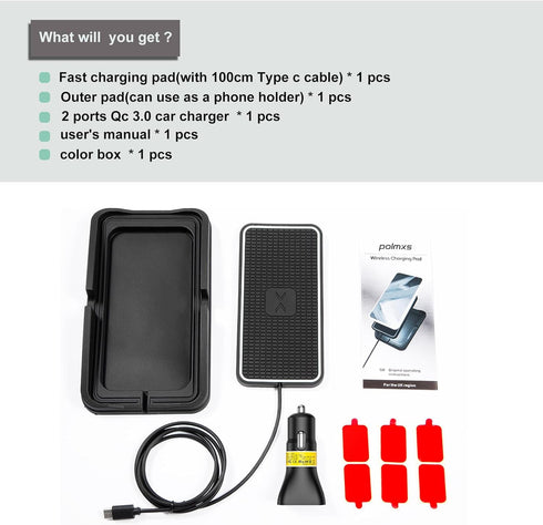 Wireless Charger, POLMXS Wireless car Charge Fast Charging pad 15W Wireless Phone Charger for Car Cell phone Charger pad Cordless phone charger fl...