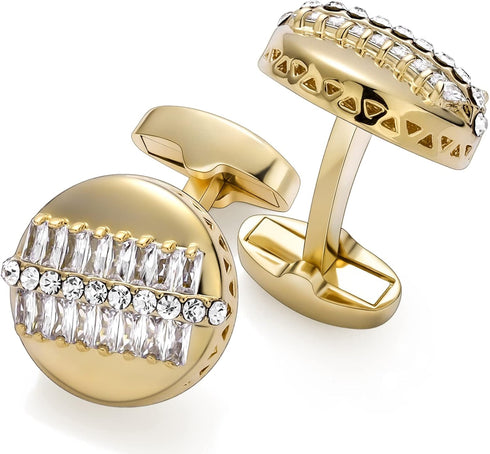 Crystal Cufflinks for Men with Gift Box, 18K Gold Tone Cuff link for Men's Dress Shirts and French Cuff Shirts on Birthday Party Wedding Anniversa...