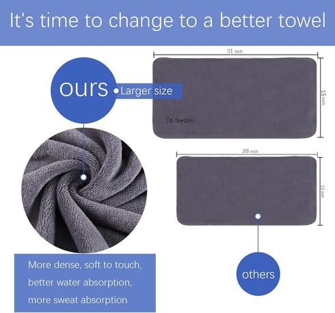 Microfiber Gym Towels Bigger Size Super Soft for Exercise Fitness, Sports, Workout, 380-GSM 15-Inch x 31-Inch Quick-Drying Towels (Teal-Pink-Grey,...