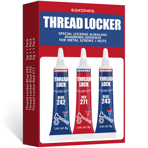 3 Pack Thread Locker Blue 242 243 and Red Threadlocker 271, Nuts & Bolts Locker Lock Tight & Seal Fasteners Thread Locking Compound Anaerobic Curi...