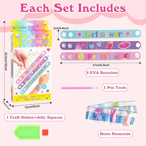 JOFONY 3 PCS Diamond Art Bracelet Kit,Diamond Painting Jewelry Art Bracelet Making Kit for Girls Kids Gem DIY EVA Bracelet Making Your Own Kit Gif...