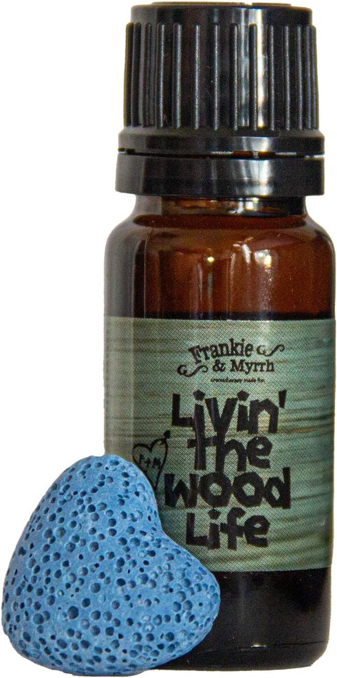 Frankie & Myrrh Livin' The Wood Life - Patchouli Vanilla Cedar Essential Oil Blend w/Portable Lava Stone Diffuser | Pure Aromatherapy for Good Vib...