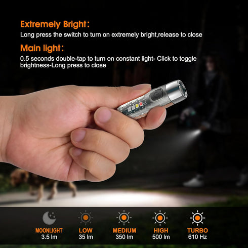 S12Plus Keychain Flashlight?610 High Lumen EDC Pocket Flashlight,USB C Rechargeable Mini LED Flashlight,Small Flashlight for Everyday use, Backpac...